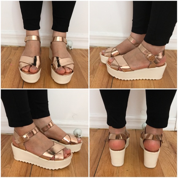 Nine West Shoes - Nine West Metallic DABOMDGD Strap Sandal Wedges